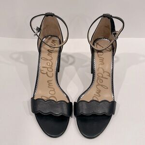 SAM EDELMAN Black Leather Block Heels Ankle Strap Sandals Size 9 M